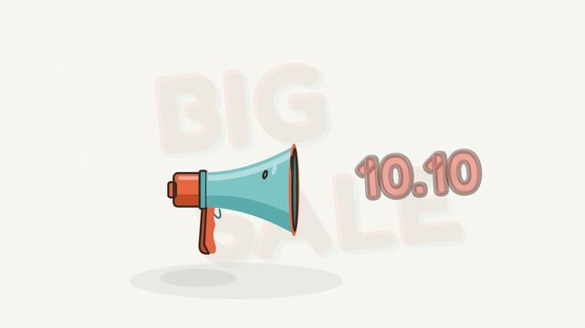 Cartoon megaphone bullhorn announcing an annual ten ten big sale promotion for online shopping and commercial retail discounts