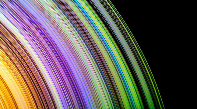 Abstract colorful curved stripes on black background