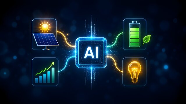 Digital Artificial Intelligence CPU Integrating Solar Power Battery Storage and Smart Energy Efficiency Analytics