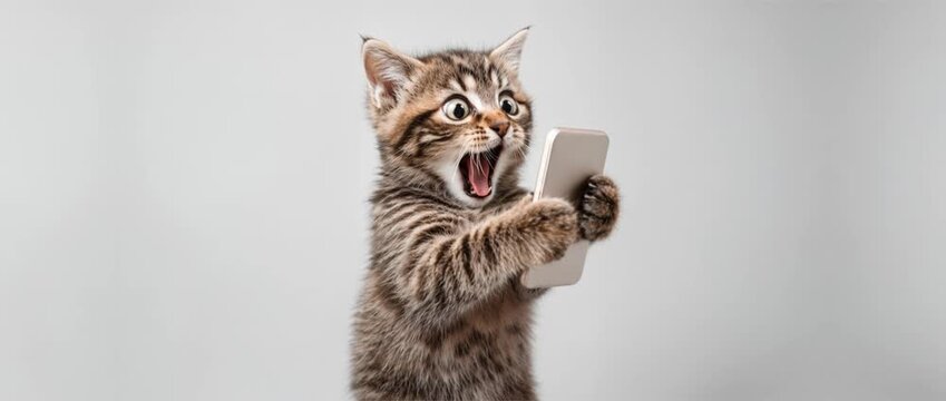Panoramic Video of Shocked Kitten Reacting to Smartphone