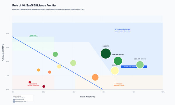 Rule of 40 SaaS Efficiency Frontier - VC Bubble Chart - ARR Scale & Capital Efficiency