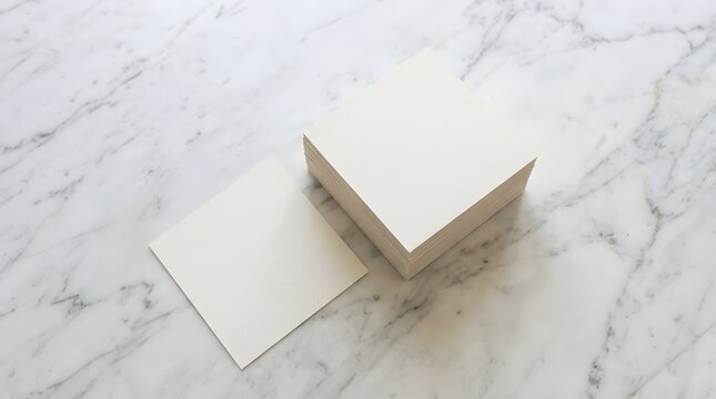 Square paper cards mockup on a marble background