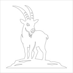 Fototapeta premium Mountain Goat Ibex Standing on Rocks - Line Art Vector for Laser Cutting and Engraving