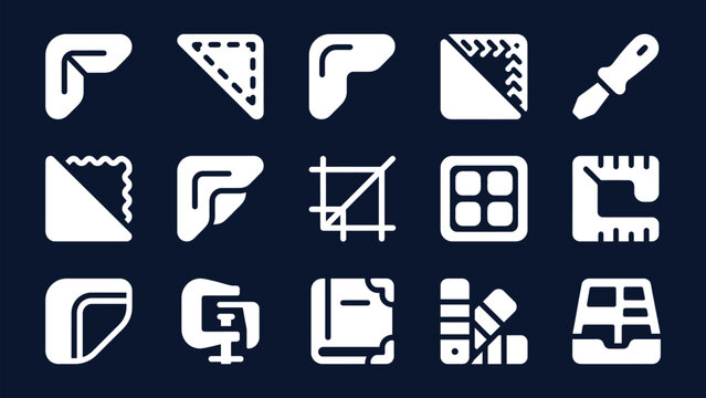 Flat vector bookbinding and framing tool icon set