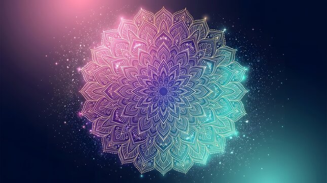 Intricate mandala design with sparkling galaxy effect a colorful vector background for banners