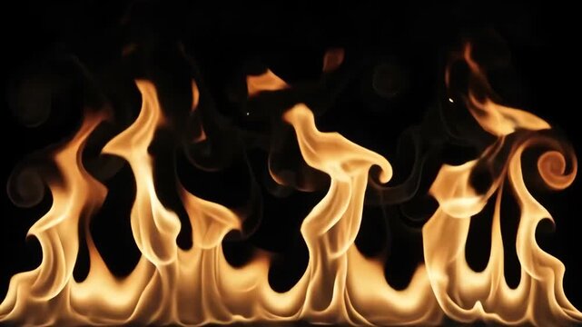 Golden fire flame above fireplace background with glowing light, warm heat, firelight and ember creating dramatic curling shapes, elegant ornamental texture, mesmerizing atmosphere for seasonal
