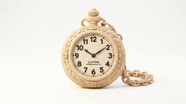 Vintage ornate pocket watch with chain isolated on white background
