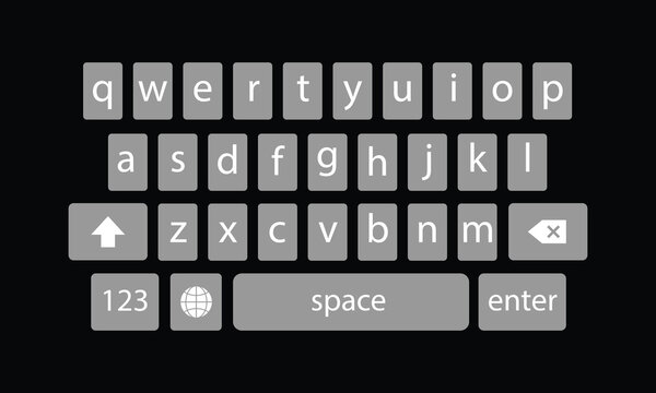 Digital keyboard layout with alphanumeric keys on a dark background for technology concepts