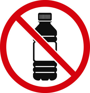Prohibition sign for plastic bottles, red circle with diagonal line over water bottle vector, no drinks allowed symbol ,Clean grouped each Icon