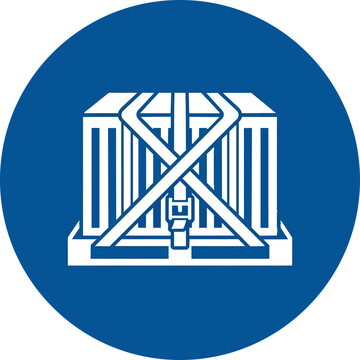 Industrial cargo lashing icon, secured freight container on pallet vector, blue safety sign for logistics and shipping ,Clean grouped each Icon