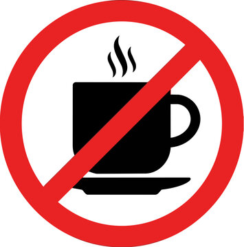 Prohibition sign for hot drinks, no coffee or tea allowed icon, red circle with diagonal line over black cup vector illustration ,Clean grouped each Icon