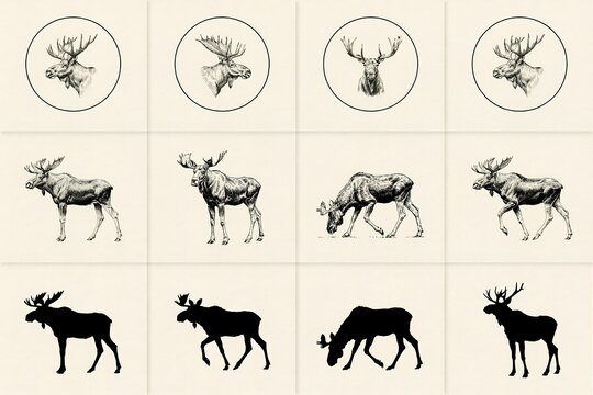 deer family illustration variety poses wildlife reference sheet high resolution picture