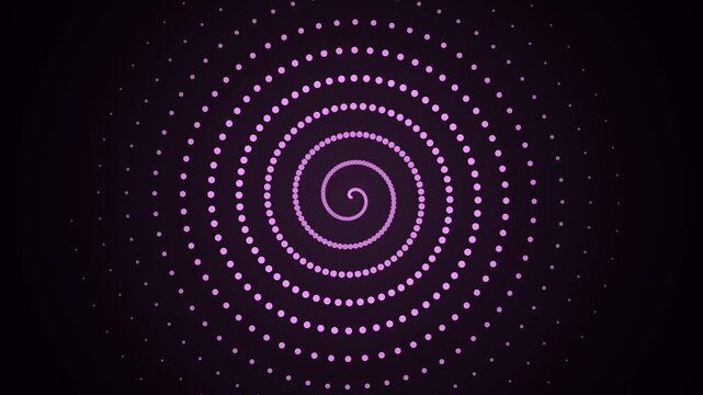 Purple glowing spirals and halftone dot patterns on dark backdrop