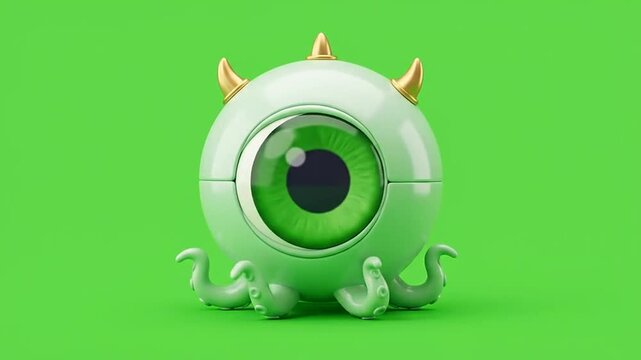 Green halloween monster eyeballs with horns and tentacles