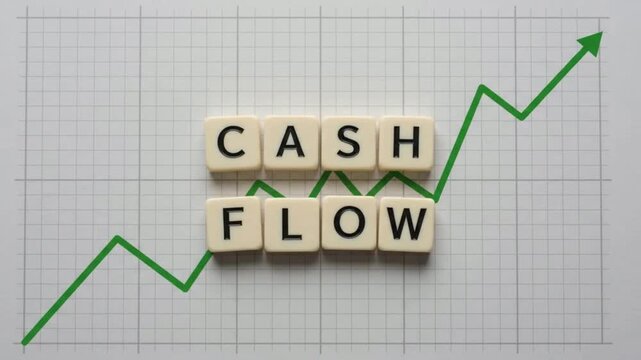 Financial Concept Video of Wooden Tiles Spelling Cash Flow and Business Growth for Investment Success and Economic Planning