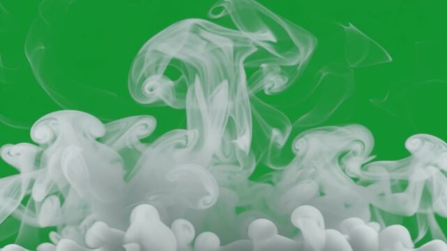 Colorful Smoke Swirling and Rising in Bright Green Background with Dynamic Motion