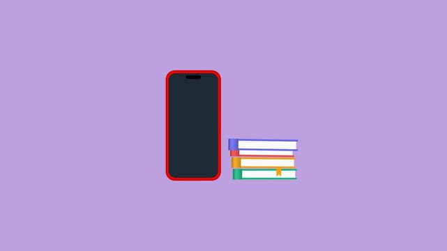online education smartphone with stacked books and graduation cap