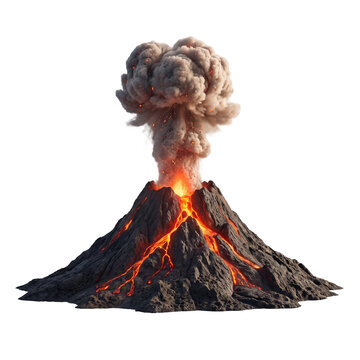 Isolated Active Volcano with Ash Plume