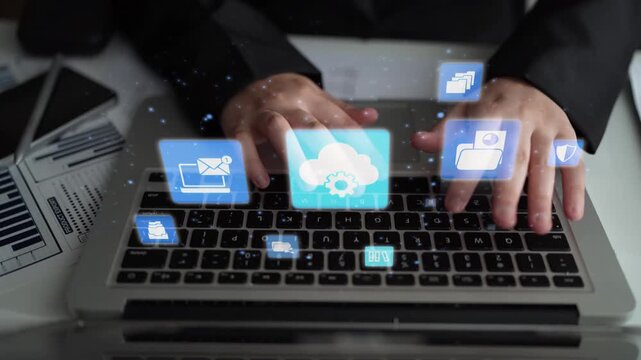 Concept design of managing online documents with cloud storage, digital file management, and secure sharing. Online documents improve workflow, online documents enhance security. Funnel
