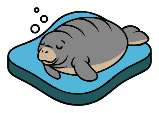 Sleeping Manatee Isometric View Flat Vector Illustra.... Generative AI