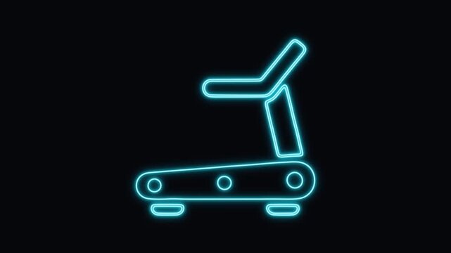 Treadmill fitness equipment neon icon shines on a black background.