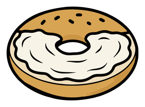 Fresh toasted bagel with cream cheese spread vector .... Generative AI