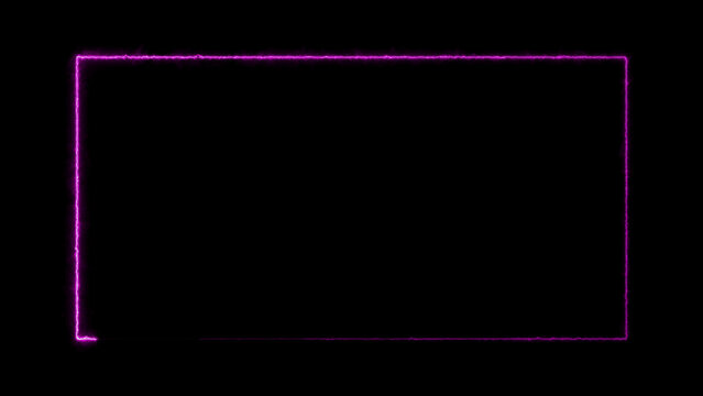 Purple neon glowing electric energy rectangle border frame element for digital display poster backdrop.