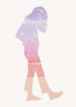 Aesthetic woman silhouette clipart, walking gesture