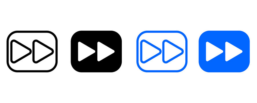 Modern Minimal Fast Forward Icon Sheet. High Resolution 2D Solid Video Media Playback Control UI Icons Collection