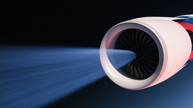 High performance generic turbofan engine visualized during controlled testing with airflow and dramatic studio lighting against dark background