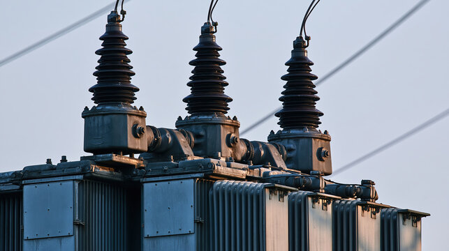 Large unbranded power transformer with ceramic insulator and metal cooling fin