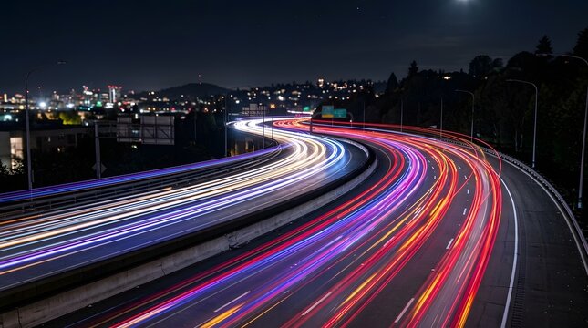 Night traffic light trails on a highway