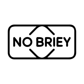 Rectangular badge sign with no briey text and geometric shapes.