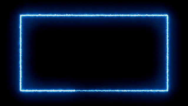 Bright blue neon rectangular frame with radiant glowing light streaks for digital creative design projects.