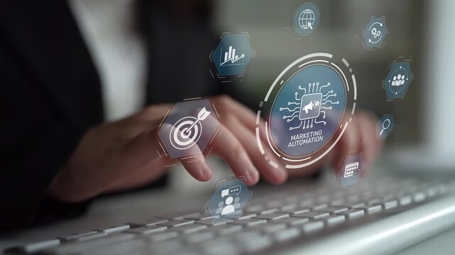 Marketing automation diagram showcase AI-driven campaign workflow, highlight marketing automation, data-driven strategy, marketing automation tools, and market automation process in business. Muxer
