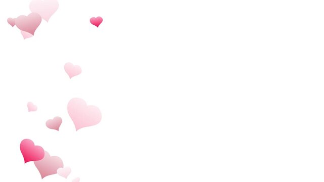 Pink hearts scatter gracefully across a clean white background ideal for videos celebrating Mother's Day, weddings, and heartfelt expressions.