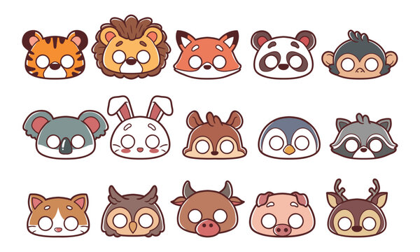 Animal mask for photobooth handrawn vector illustration set