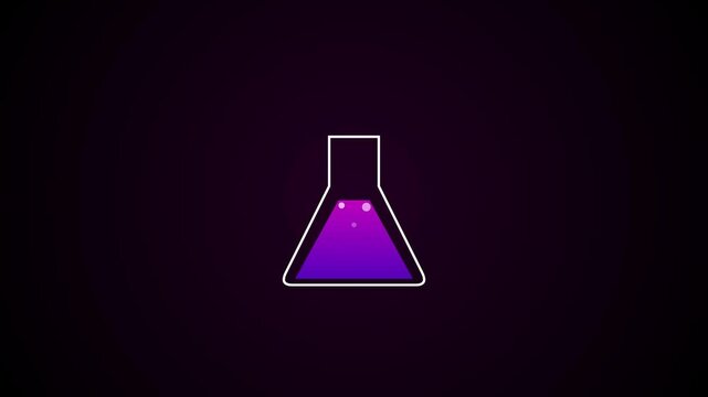 Abstract chemical flask with purple liquid science laboratory animation
