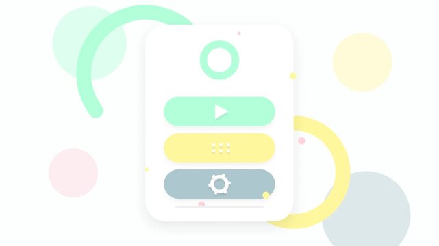 Casual Mobile Game Interface with Pastel Buttons and Animated Floating Elements