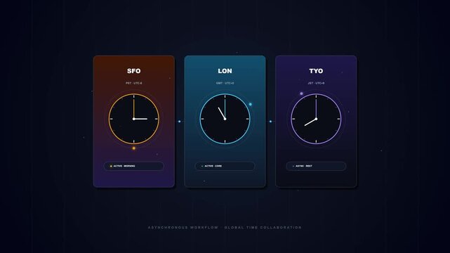 Global Time Zone Motion Graphic with World Clock Dials