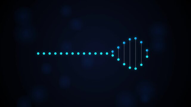 Digital sound waveform animation with blue glowing particles and copy space