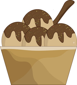 Delicious Chocolate Ice Cream Sundae with Rich Chocolate Syrup and Colorful Sprinkles in a Bowl Illustration