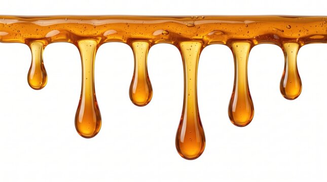 Golden honey dripping from a horizontal line