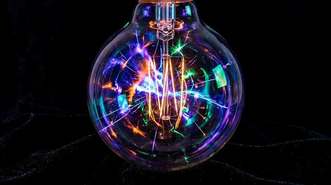Colorful glowing light bulb with abstract electric filament