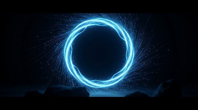 Abstract blue glowing energy portal or magic ring