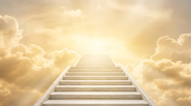 Stairway to heaven leading into bright golden clouds
