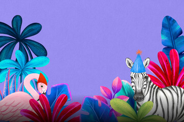 Fototapeta premium Animal party border background, purple design