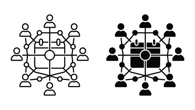 Networked team calendar coordination and collaborative planning diagram icons