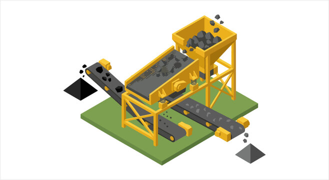 Industrial Coal Mining Conveyor Belt System Illustration.