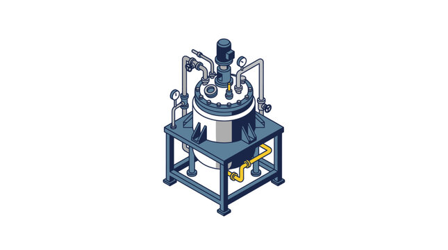 Industrial Chemical Reactor Vessel with Agitator and Piping.